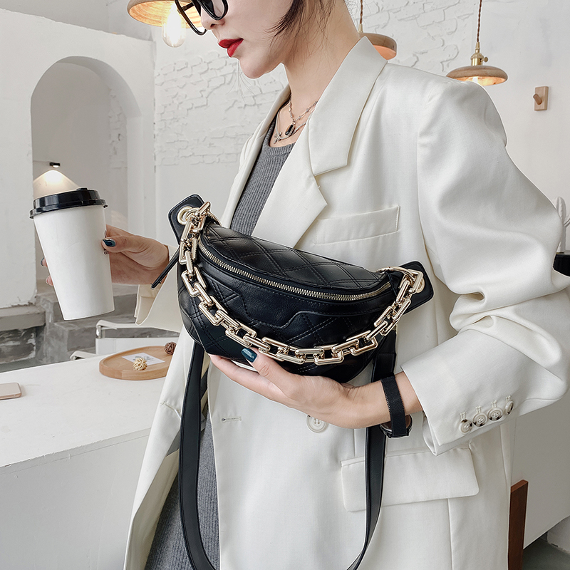 Thick Chain Womens Fanny Pack Plaid leather Waist Bag Shoulder Crossbody Chest Bags Luxury Designer Handbags Female Belt Bag, Gun color chain blac
Thick Chain Womens Fanny Pack Plaid leather Waist Bag Shoulder Crossbody Chest Bags Luxury Designer Handbags Female Belt Bag, Gun color chain blac