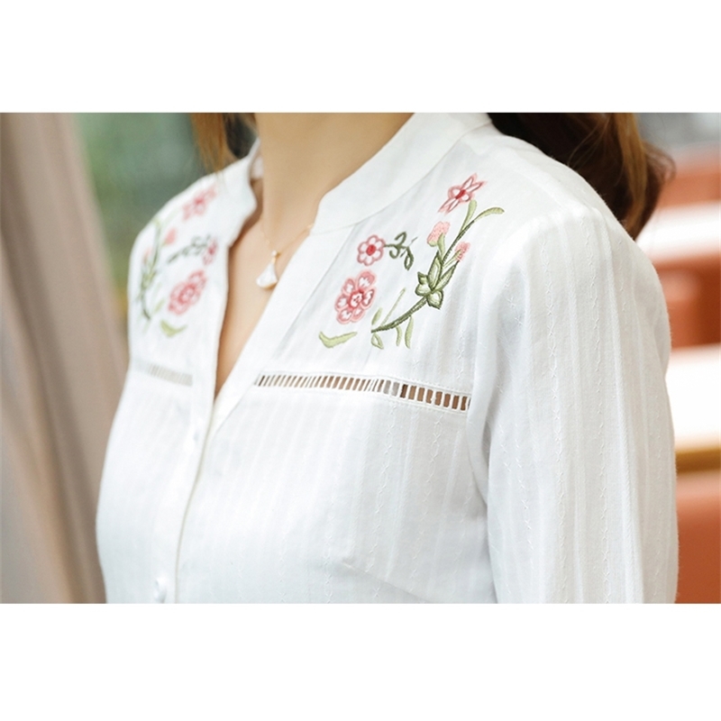 Summer Fashion Embroidery Office Lady Shirt Women Blouse Long Sleeve Clothing Plus Size Tops Blusas D839 30 210506