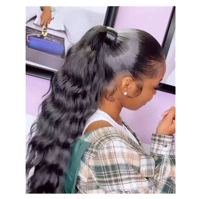 Gorgeous African american ponytail hairstyle for black women loose wave long human hair pony tail 160g Popular and stunning 24inch