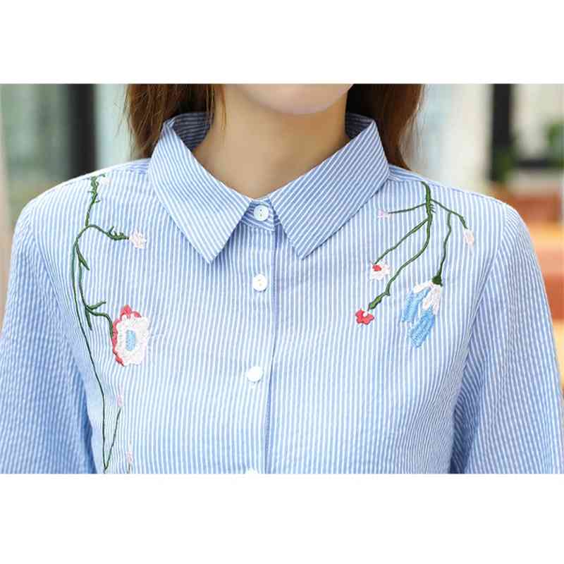 fashion stripe office lady shirt women blouse long sleeve embroidery tops plus size 's clothing blusas D853 30 210506