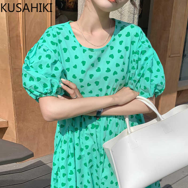 KUSAHIKI Korean Love Heart Printed Summer Dresses Women Puff Sleeve O-neck Dress Bow Tie High Waist A-line Vestido Mujer 6J062 210602, Green
KUSAHIKI Korean Love Heart Printed Summer Dresses Women Puff Sleeve O-neck Dress Bow Tie High Waist A-line Vestido Mujer 6J062 210602, Green