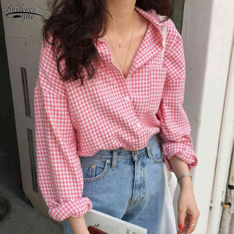 Autumn Pink Plaid Single-Breasted Shirt Women Casual Long Sleeve Plus Size Blouse Women Loose Cardigan Ladies Tops 10966 210518
Autumn Pink Plaid Single-Breasted Shirt Women Casual Long Sleeve Plus Size Blouse Women Loose Cardigan Ladies Tops 10966 210518