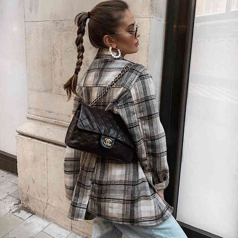 vintage women loose plaid soft thick shirts fashion ladies streetwear woolen shirt casual female outfits girls chic 210430
