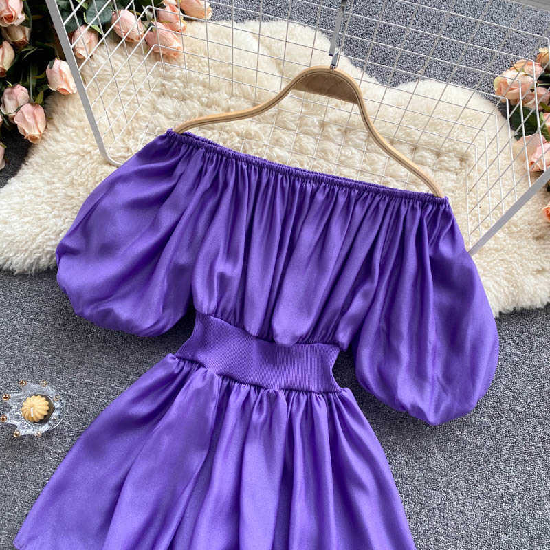 Sexy Slash Neck Strapless Womens Tops Korean Chiffon Blouses Puff Sleeve Slim Waist Elegant Blusones De Mujer 6H288 210603