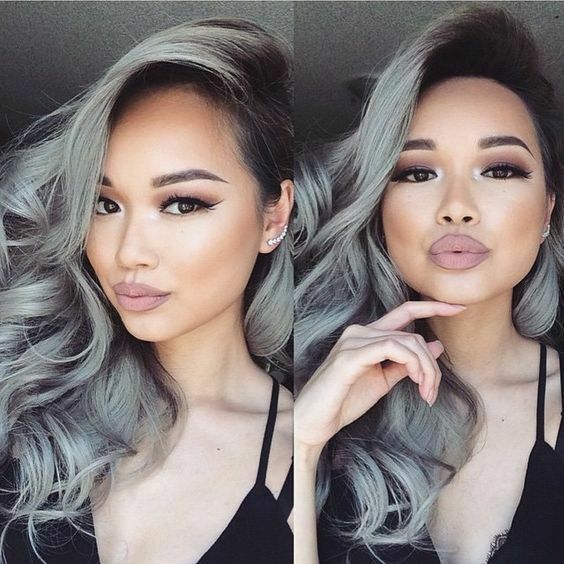 Women's Long Wavy Curly Ombre Black Root Silver Grey Cosplay Anime Wigs