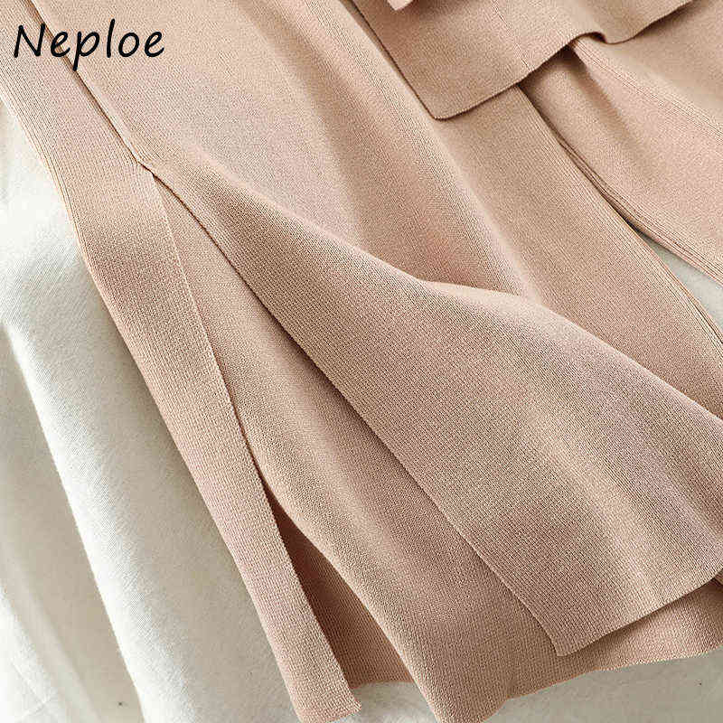Neploe Sweet Suit V-neck Solid Color Split Knitted Pullovers + Straight Stretch Waist Wide Leg Pants 2 Piece Set Women 211105