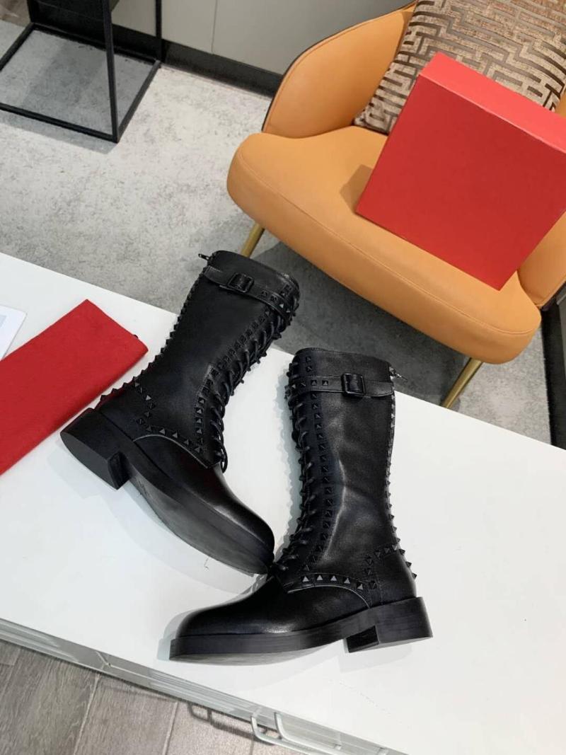 Boots Design Women Luxury Mid Calf Fashion Studed Lace Up Runway Low Heels Motorcycle For Shoes