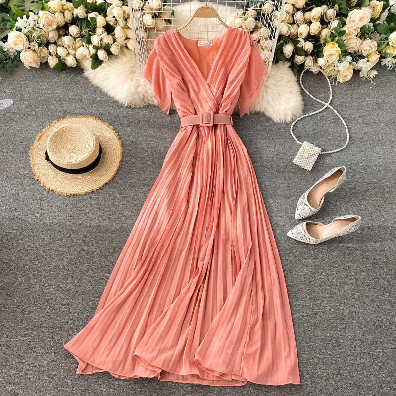 Women Elegant Pleated Long Dress Summer Chiffon Sexy V Neck French Office es Ladies Vintage Party Robe Vestidos 210602, Purple
Women Elegant Pleated Long Dress Summer Chiffon Sexy V Neck French Office es Ladies Vintage Party Robe Vestidos 210602, Purple