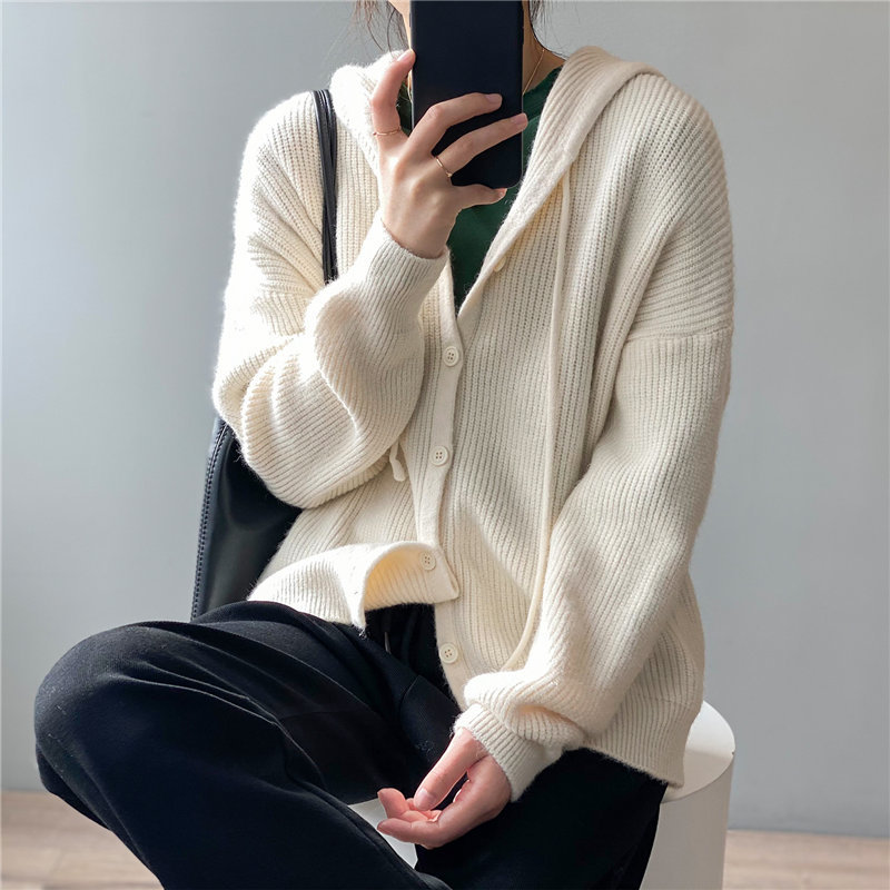High Quality Solid Hooded All Match Loose Streetwear Women Soft Chic Warm Gentle Sweet Cardigans Sweaters 210421