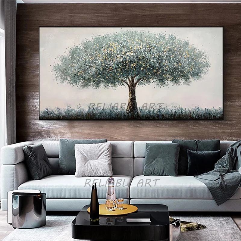 Oil Painting Printed On Canvas Rich Tree Poster Home Decor Colorful Wall Art For Living Room Modern Life Tree Golden Room Decor