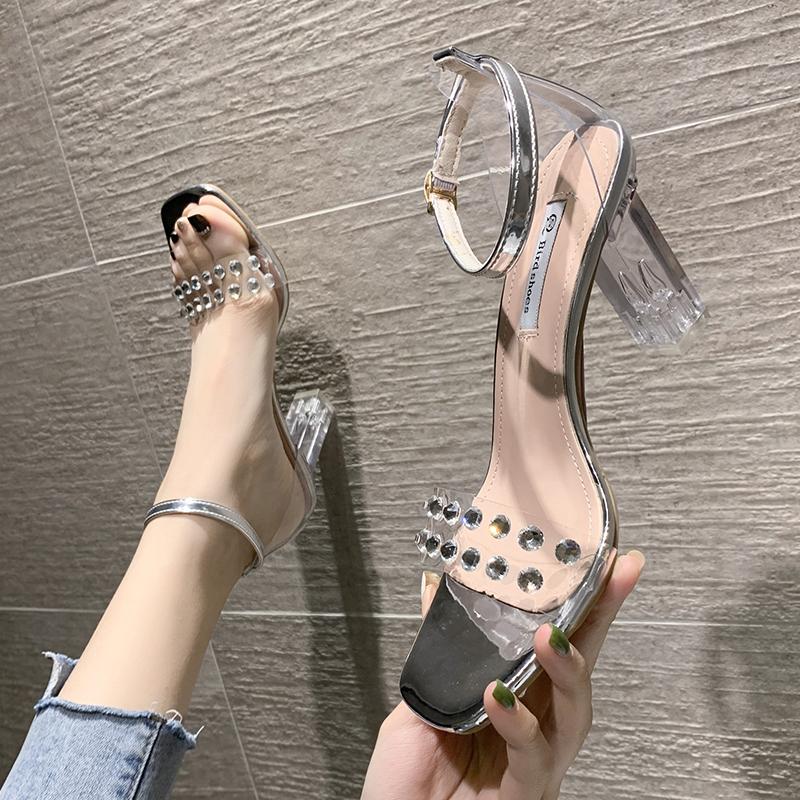 Sandals Transparent Heel Rhinestone Women PVC Buckle Thick Summer Fashion High Gold Silver
Sandals Transparent Heel Rhinestone Women PVC Buckle Thick Summer Fashion High Gold Silver