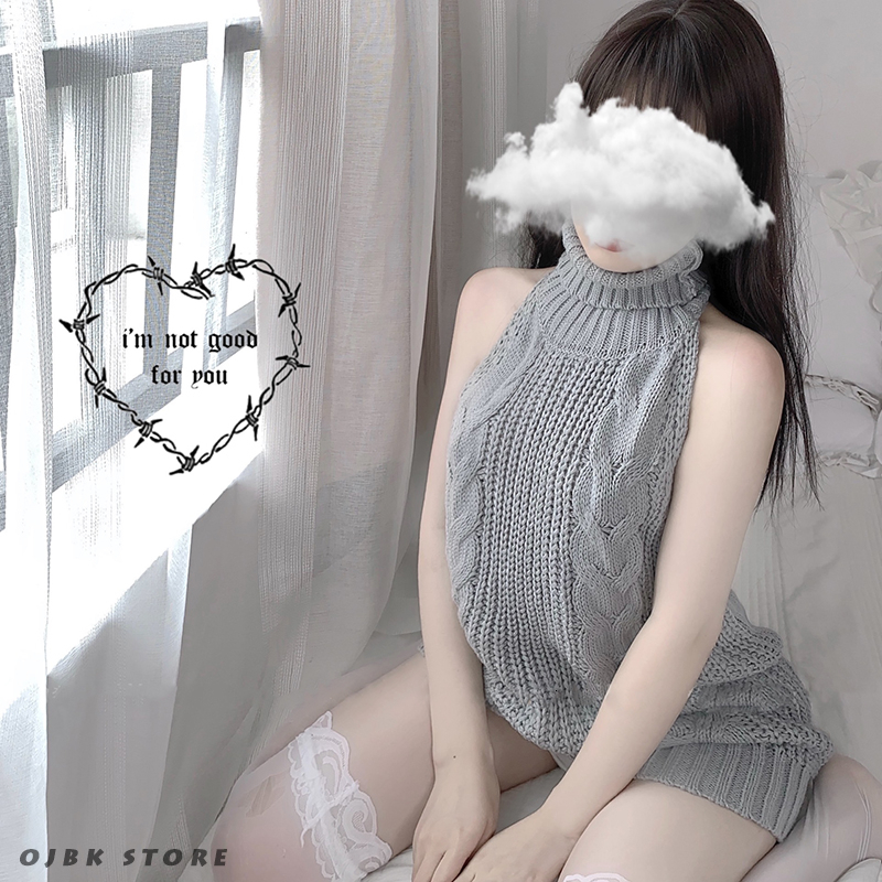 Sexy backless Women Sweaters Grey Turtleneck Sleeveless Long Virgin Killer Cosplay costumes Japanes Knitted And Pullovers, Red
Sexy backless Women Sweaters Grey Turtleneck Sleeveless Long Virgin Killer Cosplay costumes Japanes Knitted And Pullovers, Red