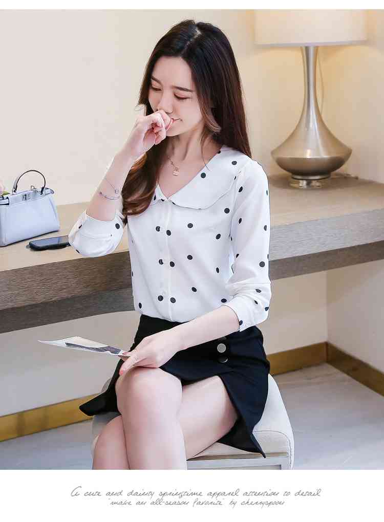 blouses women blusas mujer de moda womens tops and Polka Dot Peter pan Collar long sleeve chiffon shirts 6257 50 210427