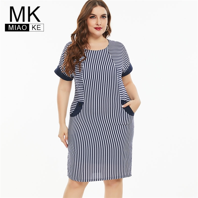 Summer Plus Size Women Clothing stripe dress fashion Ladies Vintage elegant dress 4XL 5XL 6XL 210409
