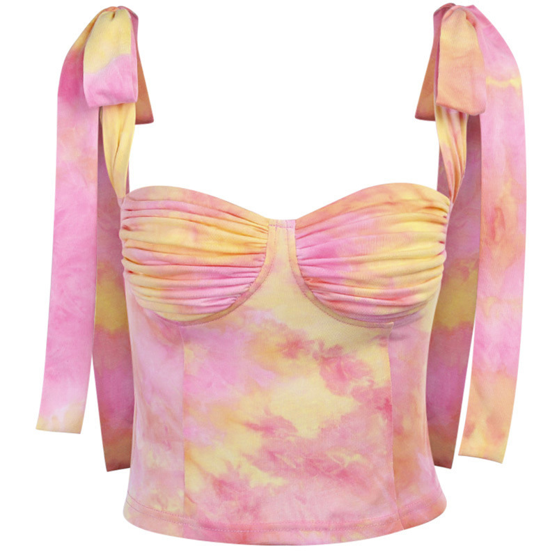 Wonder Sexy Halter Top Women fashion Summer sexy tie-dye Printed Tube Knotted Suspenders 210510