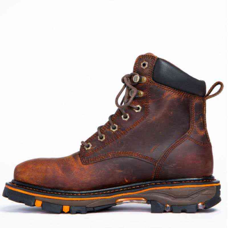 Men's Handmade PU Brown Round Head Lace-up High-top Low-heel Non-slip Comfortable and Fashionable Casual Short Boots XM224 211229