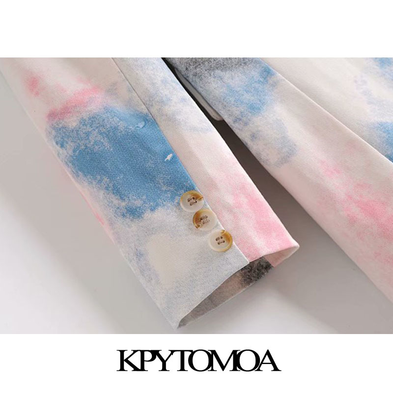 Women Fashion Double Breasted Tie-dye Blazers Coat Long Sleeve Pockets Female Outerwear Chic Tops 210420