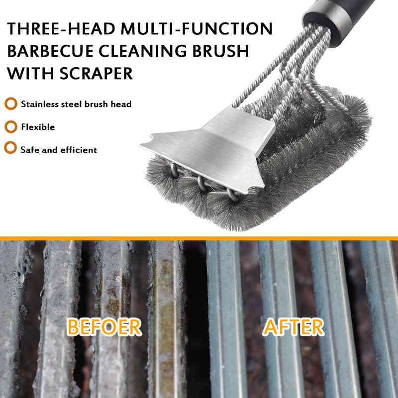 1PC BBQ Grill Cleaning Brush Stainless Steel Kitchen Accessories Bristles Cleaning Brushes Cooking Tool Barbecue Gadget
