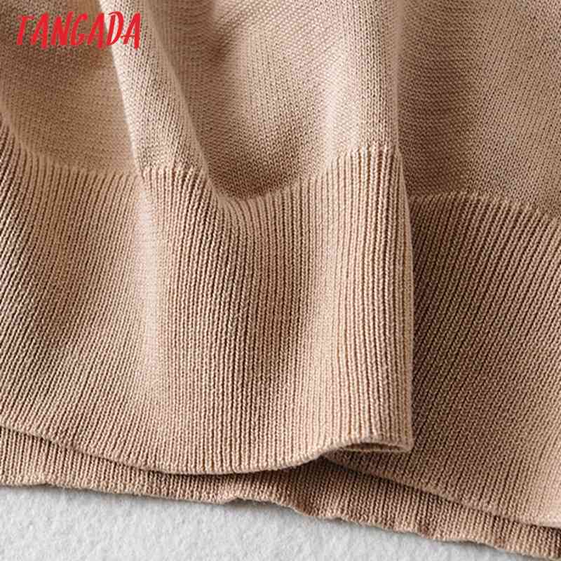 Women Fashion Khaki Knitted Sweater Jumper Short Sleeve Summer Female Pullovers Chic Tops AI48 210416