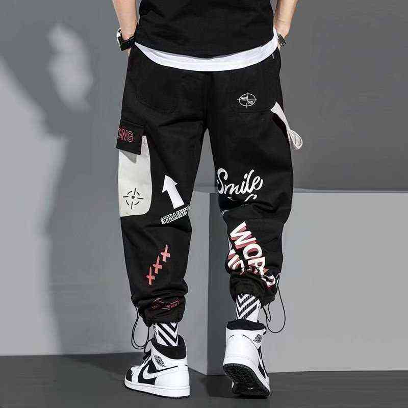 Mens Fashion Cargo Pants Handsome Pattern Print Loose Streetwear Trousers Plus Size Male Casual Jogger Pants Sweatpants 211112