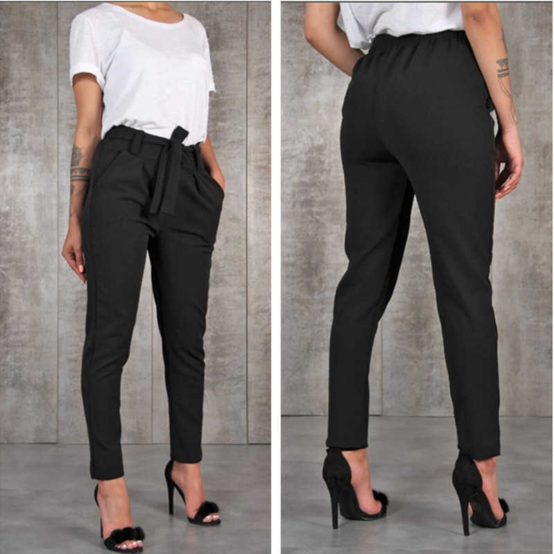 BornToGirl Casual Slim Chiffon Thin For Women High Waist Black Khaki Green Pants Woman Trousers 211006 Z260314