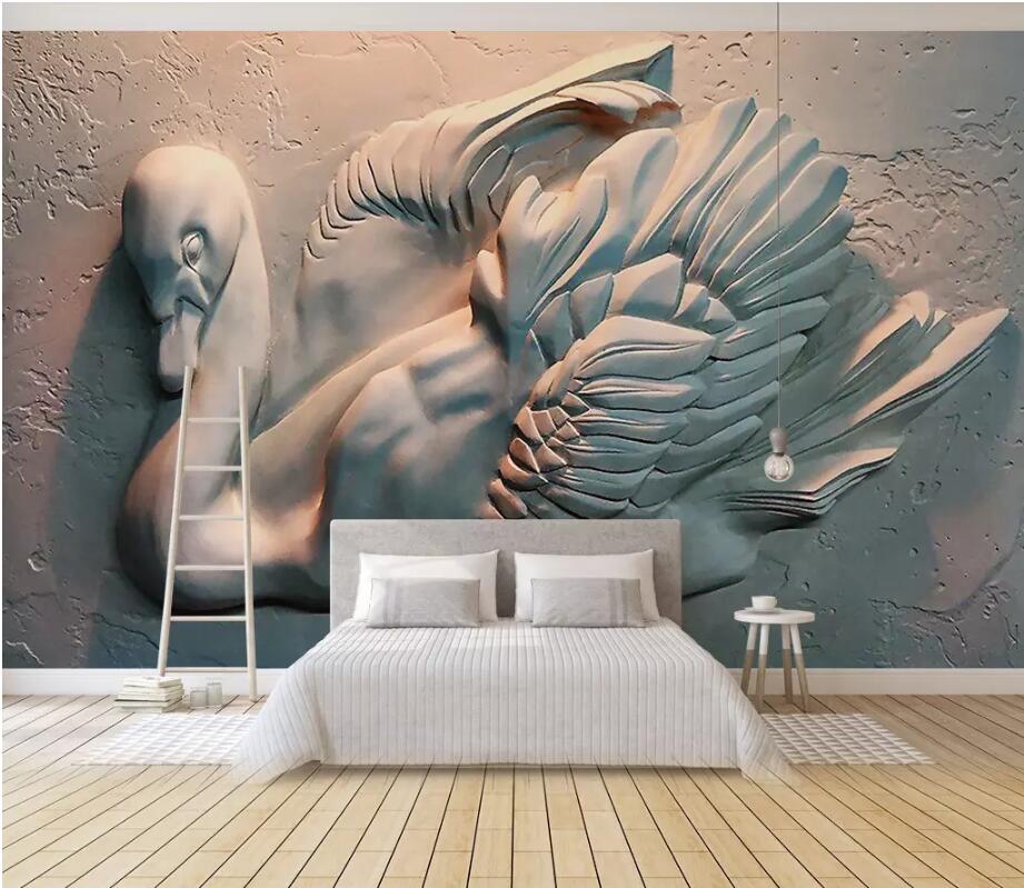 Custom wallpaper 3D photo mural papel de parede embossed white swan background wall decorative painting 3d wallpaper