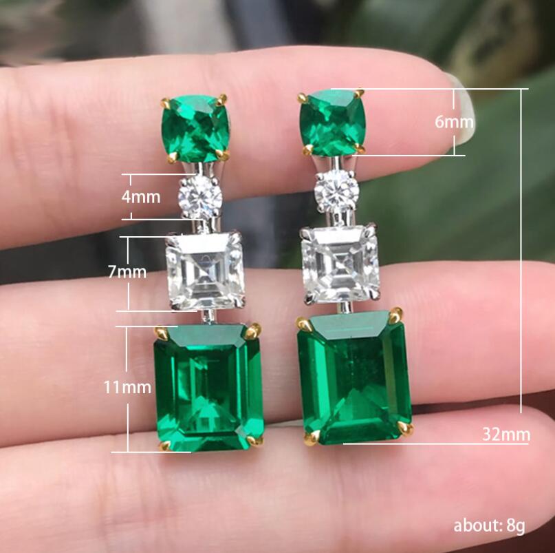 Sterg Sier Emerald CZ Dia Dangle Earrings for Women Wedding Bridal Party Gift 410b