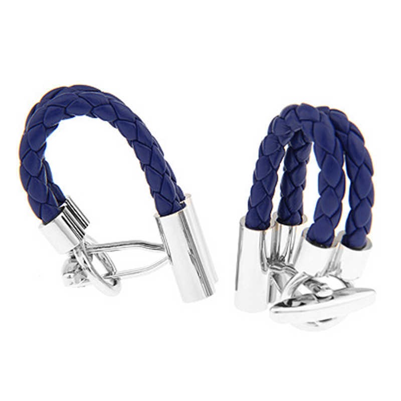 Blue Leather Chain Cufflinks Healthy Cuff Link Weaving Cuffs Button Gemelos Men Jewelry 5pairs Drop Shipping