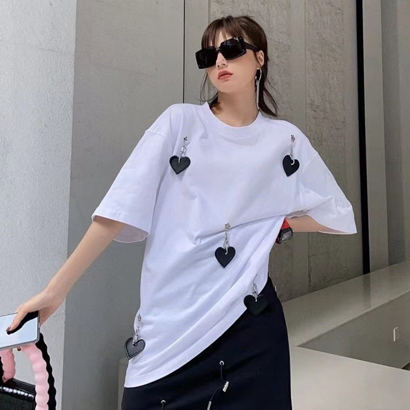 VGH White Casual Loose T Shirt For Women O Neck Short Sleeve Patchwork Hit Color T Shirts Female Summer Fashion Clothes New 210421