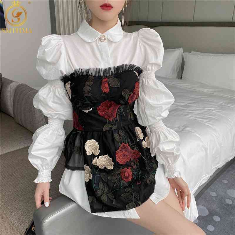 Women Vintage Design Shirt Turndown Collar Long Sleeve Blouse +Mesh Embroidery Flower Tube Top Fashion Clothing 2 Piece Set 210520, Photo color
Women Vintage Design Shirt Turndown Collar Long Sleeve Blouse +Mesh Embroidery Flower Tube Top Fashion Clothing 2 Piece Set 210520, Photo color