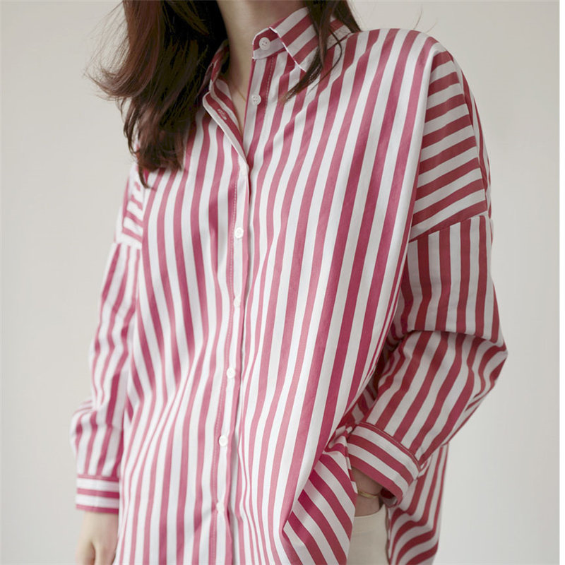 Korean Chic Striped Gentle Women Blouses Office Lady Feminine Tops Loose Elegant Stylish Full Sleeves Shirts 210421