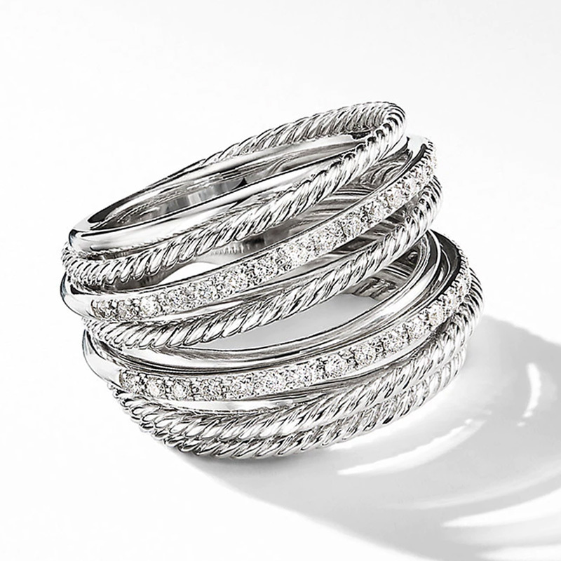 Huitan Silver Color Multiple Row Rings Shiny CZ Metallic OL Style Office Lady Versatile Finger Ring For Women Fashion Jewe