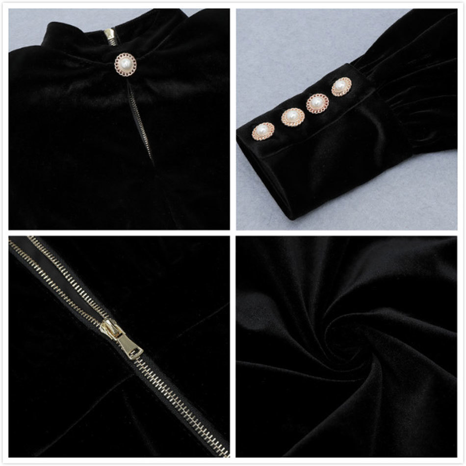 Free Chic Women's Velvet Dress Sexy Stand Collar Long Sleeve Belt Bodycon Hollow Mini Club Party es 210524