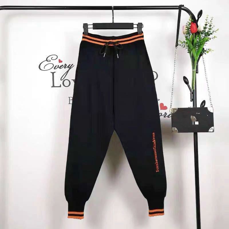 Nomikuma Knitted Stripe Harem Pants Autumn Winter Thick Sweater Women Trousers Lace Up Stretch High Waist Ankle Pants 6C815 210427