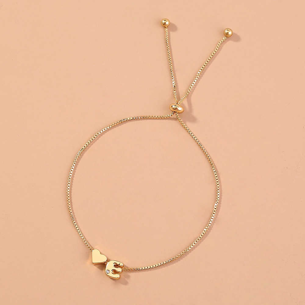 Fashion Girls Gold Color 26 A-Z Letter Name Heart Bracelet Bangle Initial Alphabet Charms Box Chain Bracelets For Women Gifts X0706