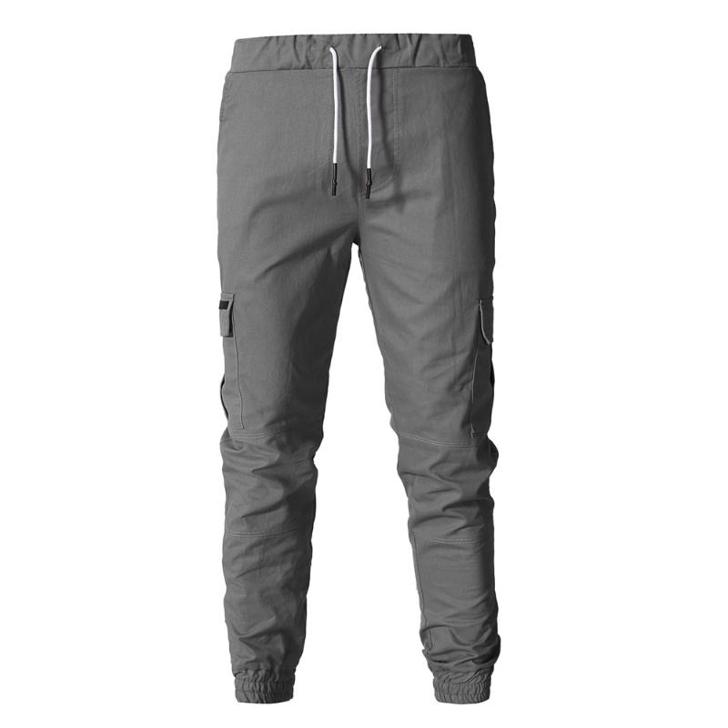 Men Casual Joggers Pants Solid Cargo Sweatpants Male Multi-pocket Trousers Mens Sportswear Hip Hop Drawstring Pencil Men's