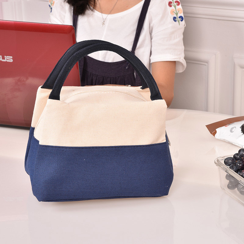 Insulation Studeng Supplies Contrast Color Canvas Box Portable Waterproof Thickened Lunch Bag