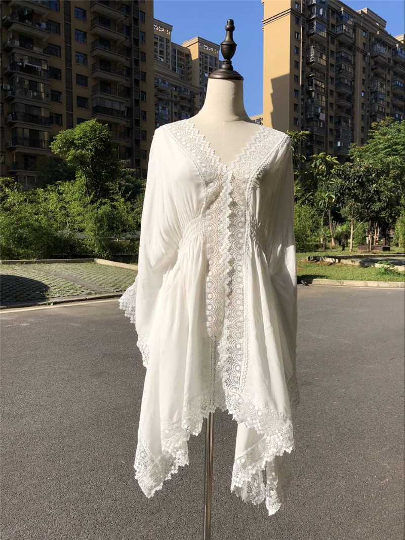 Cotton Beach Cover up Kaftan Sarong Bathing Suit s Pareos Swimsuit Womens Swim Wear Tunic #Q515 210420