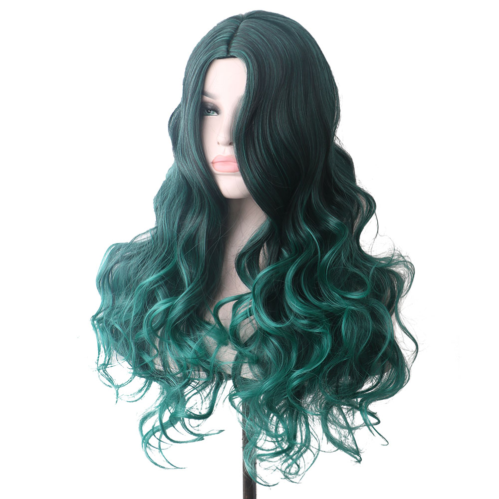 WoodFestival green wig long curly synthetic natural wavy wigs black ombre hair women fashion