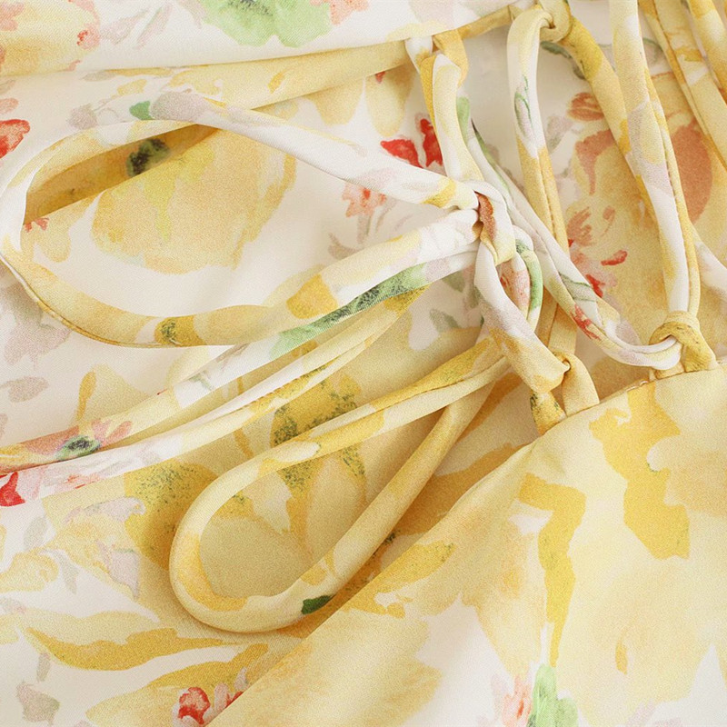 Sweet Women V Neck Bow Lace Dress Spring-autumn Fashion Ladies Chinese Style Female Flower Print Mini 210515