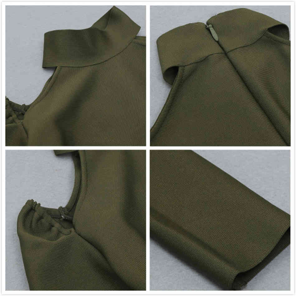 Free Women's Green Bandage Dress Stand Collar Long Sleeve Sexy Hollow Bodycon Split Club Party Vestidos 210524