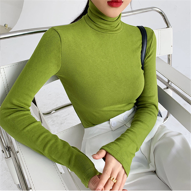 Fashion Large Size Casual Basic Korea Brief Minimalist Tops Women Arrival Solid Warm Thicken T-shirt 210421