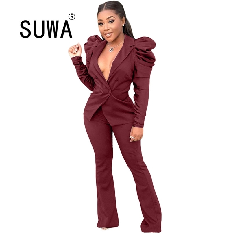 Solid Color Fashion Women Office Two Piece Outfits Puff Sleeve Blazer Coats High Waist Skinny Pants Trousers Matching Sets 210525, Black
Solid Color Fashion Women Office Two Piece Outfits Puff Sleeve Blazer Coats High Waist Skinny Pants Trousers Matching Sets 210525, Black