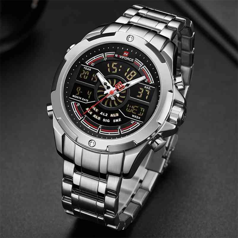 NAVIFORCE Watch Men Top Brand Luxury Stainless Steel Quartz Mens es Blue Waterproof Sports Big Wrist Male Clock 210608, Silver black 
NAVIFORCE Watch Men Top Brand Luxury Stainless Steel Quartz Mens es Blue Waterproof Sports Big Wrist Male Clock 210608, Silver black