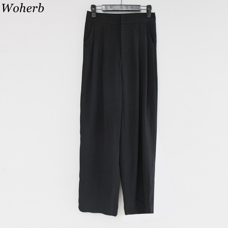 High Waist Wide Leg Pants Women Solid Vintage Trousers Streetwear Female Pockets Office Lady Pantalon Femme 25733 210519