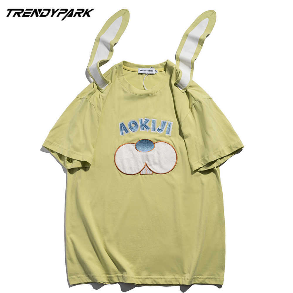 Men's Cute Rabbit Ear T-shirt Hip Hop Streetwear Harajuku Cotton T Shirt Summer Short Sleeve T-Shirt Loose Casual Shirt Tee 210601