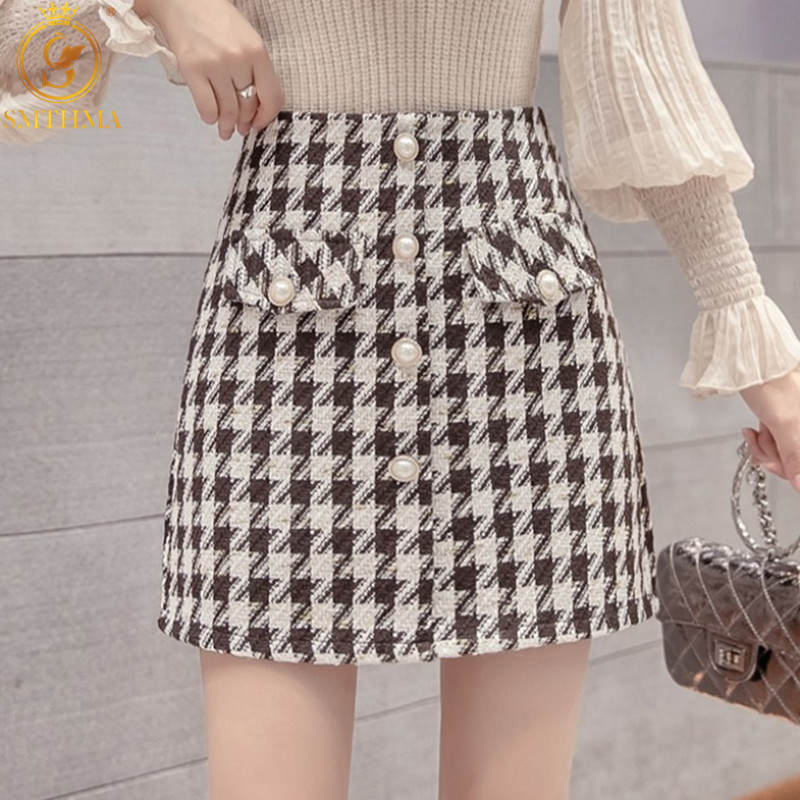 Autumn High-Waist Houndstooth Woolen Skirt Women's Short Single Breasted Mujer Faldas 210520, Photo color
Autumn High-Waist Houndstooth Woolen Skirt Women's Short Single Breasted Mujer Faldas 210520, Photo color