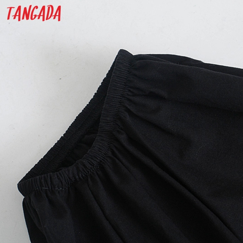Women Retro Black Backless Crop Puff Short Sleeve Summer Chic Female Slim Shirt Tops 4N16 210416