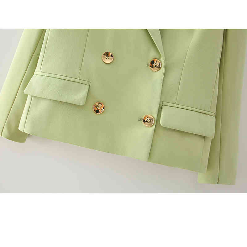 Women's Chic Double-Breasted Blazer Suit: Solid Color Short And Long Sleeve Coat