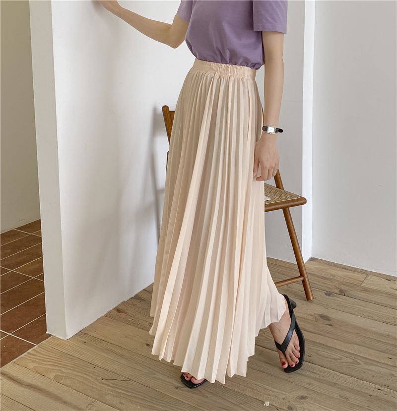 High Waist Pleated Skirts Womens Summer OL Elegant Solid A-Line Plus Size Maxi Long Chiffon Skirt Female 210421